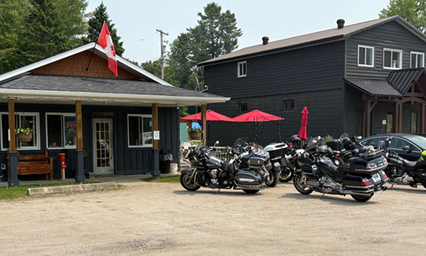 Motorcycles in front of the business